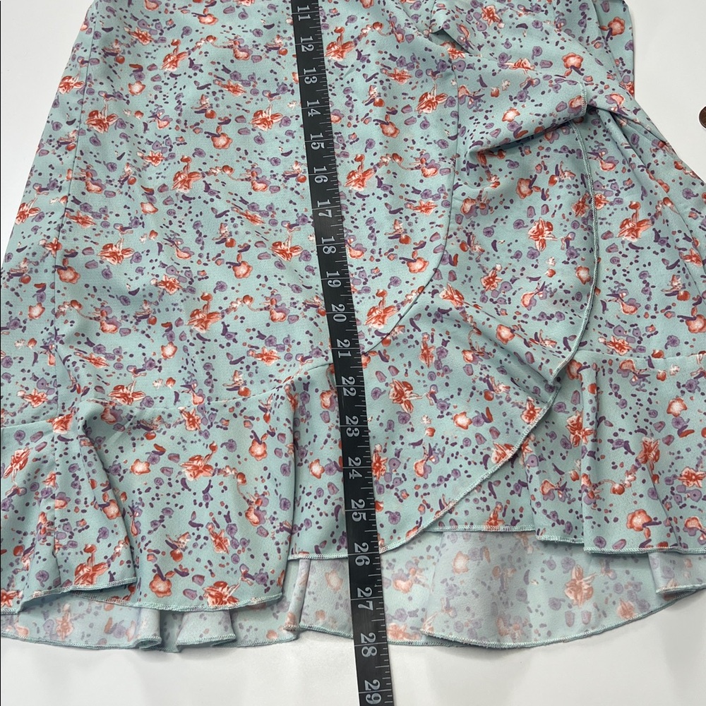Hello Molly dress faux ruffle wrap floral blue tie mini‎ size M - Picture 6 of 10